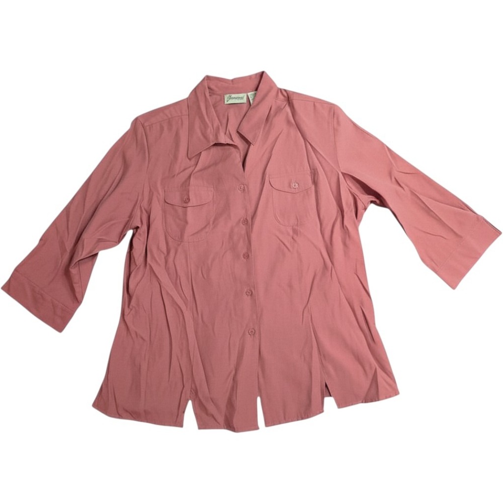 Joanna Womens XL Mauve Pink Button Down 3/4 Sleeve Collared Shirt Pockets